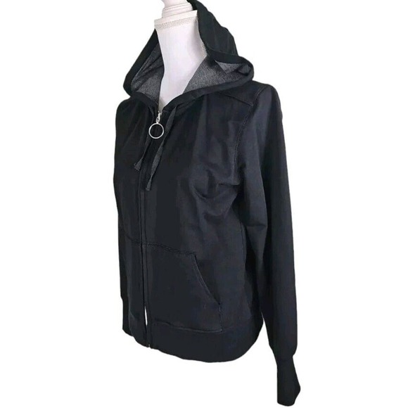 GAP ~Woman Size M~ Black Hoodie Zip-Up Solid Cotton Blend Jacket. - Picture 6 of 9